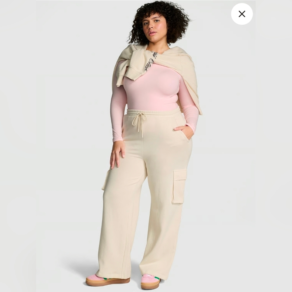 NIP Xl Vs Pink Campus Fleece Wide Leg Cargo Sweatpants